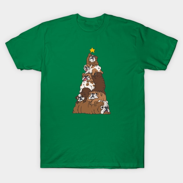 Christmas Tree English Bulldog T-Shirt by huebucket